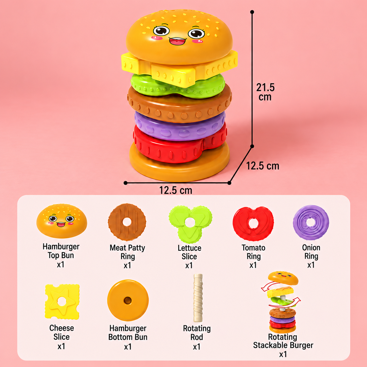 Interactive Rotating Burger Stacking Puzzle