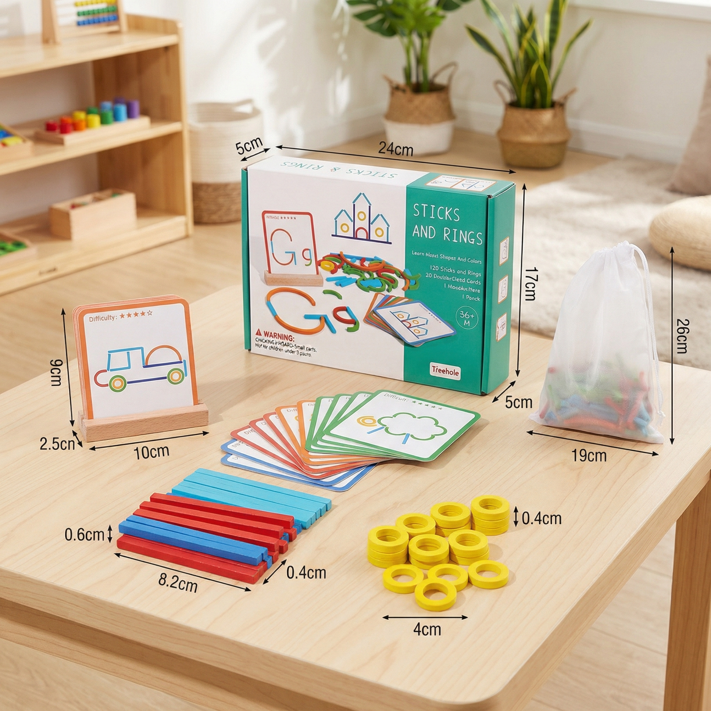 Educational Montessori Sticks and Rings Building Blocks