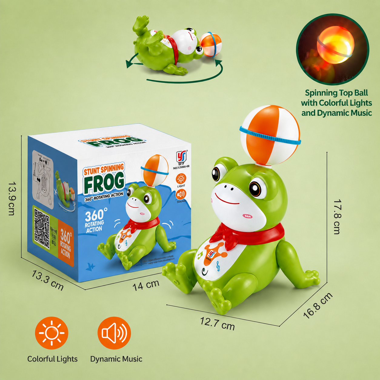 Interactive Ball-Balancing Frog Toy with Lights, Music & 360° Rotation