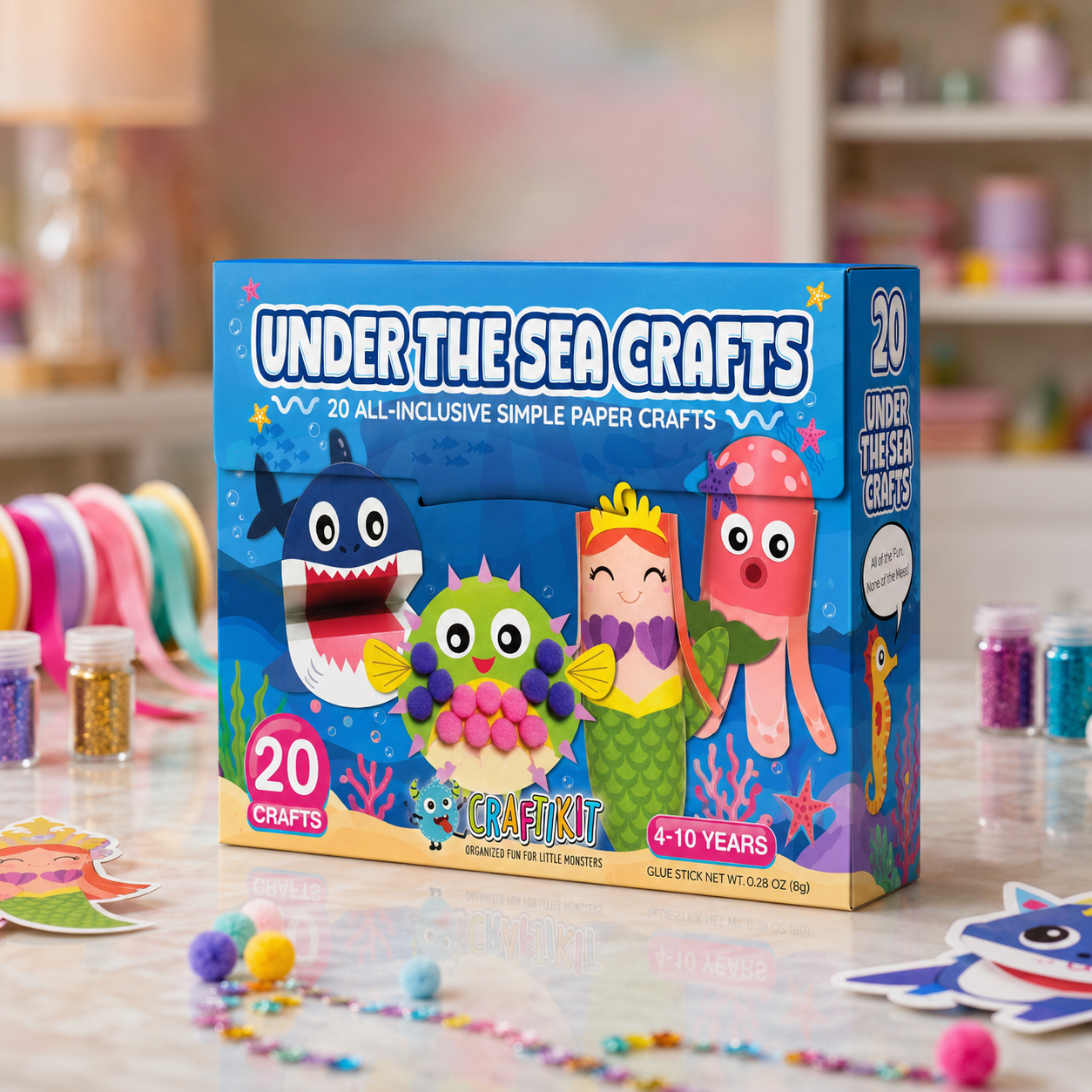 Kids Paper Crafts Box – 20 Easy DIY Arts & Crafts Projects for Ages 3–10 with Glue Stick, Tape & Envelopes