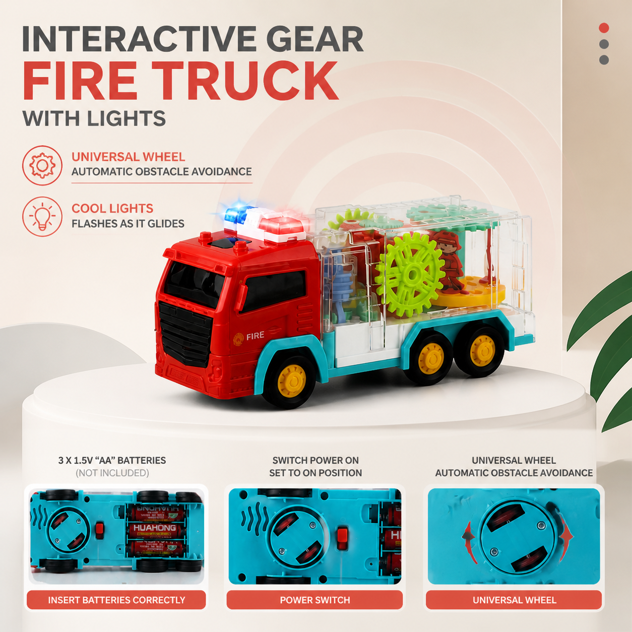 Interactive Gear Fire Truck Toy with Lights