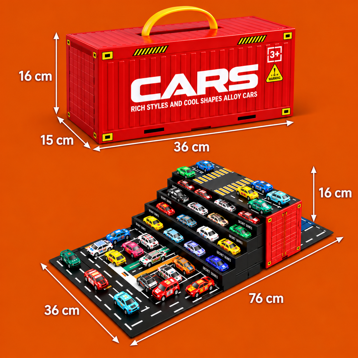 48-Piece Mini Die-Cast Pull-Back Car Set with Storage Container Box