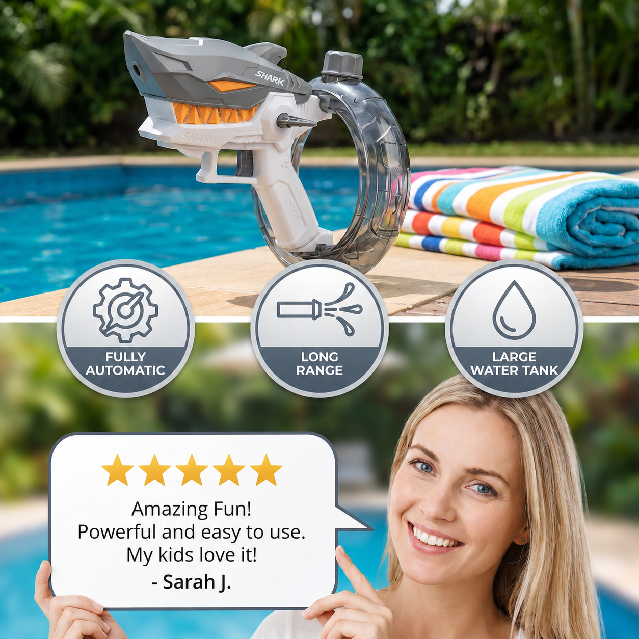 Electric Shark Water Gun for Kids – Fully Automatic Water Blaster for Hot Summer Fun