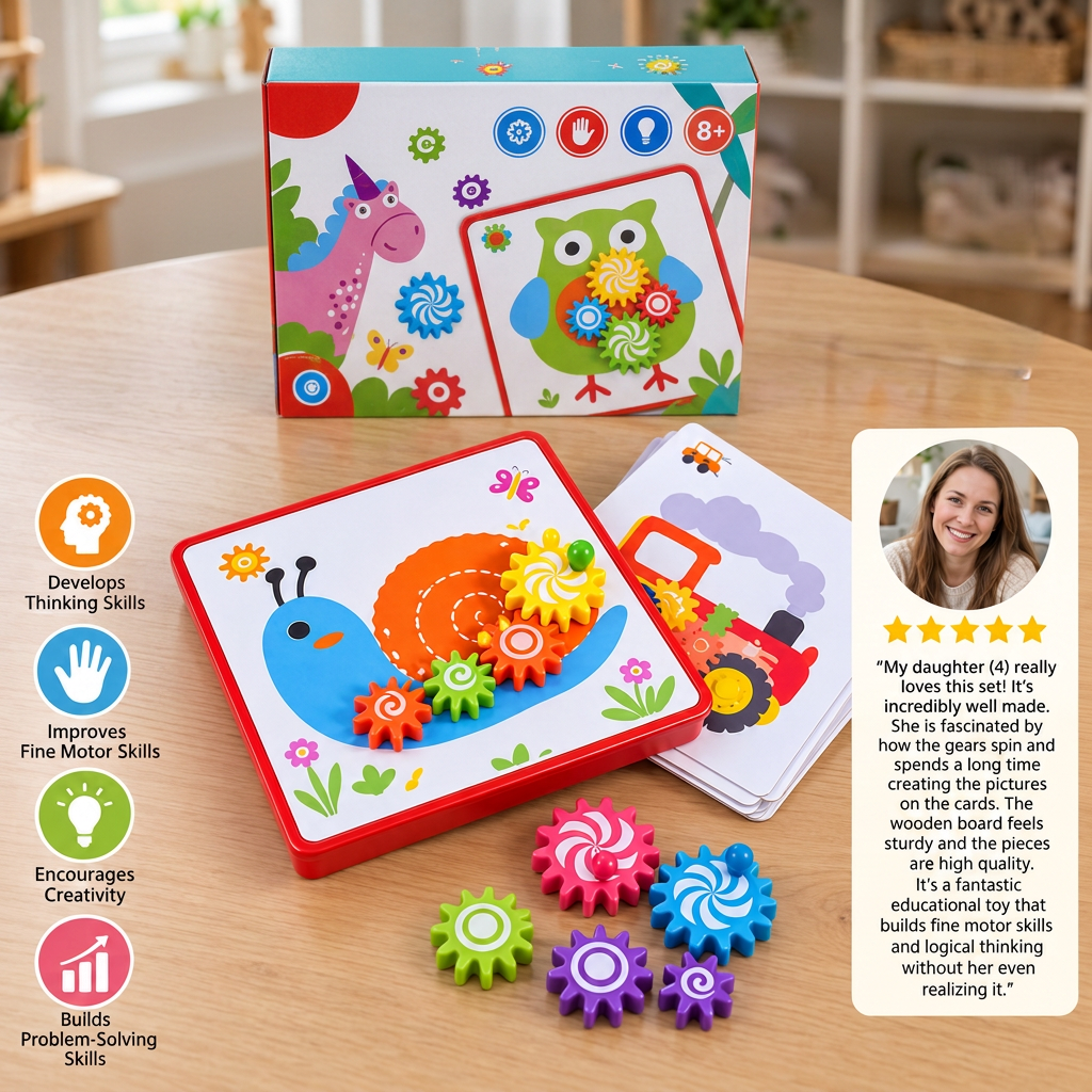 Creative Gear Puzzle Board Travel Box with Activity Cards for Kids