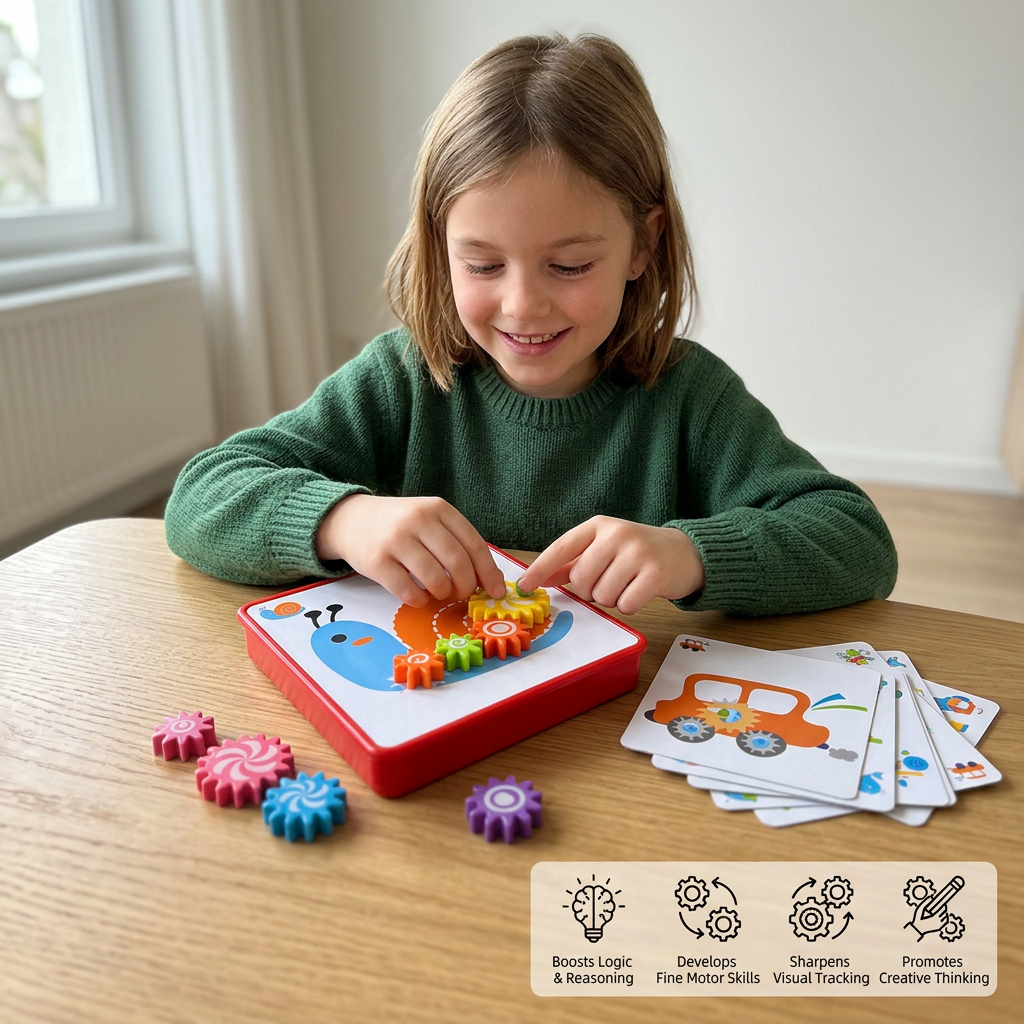 Creative Gear Puzzle Board Travel Box with Activity Cards for Kids