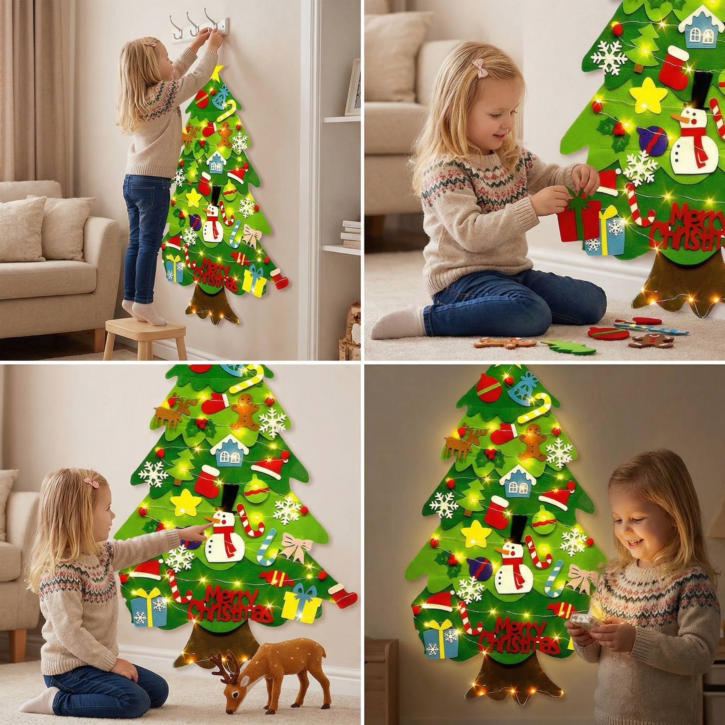 Montessori Felt Christmas Tree With Fairy Lights