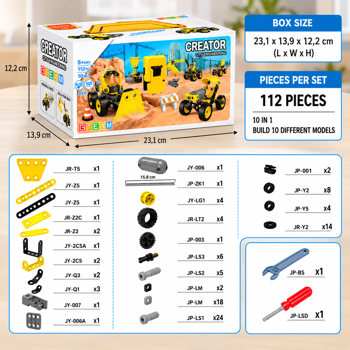 10-in-1 Creative Electric Construction Truck Building Set for Kids