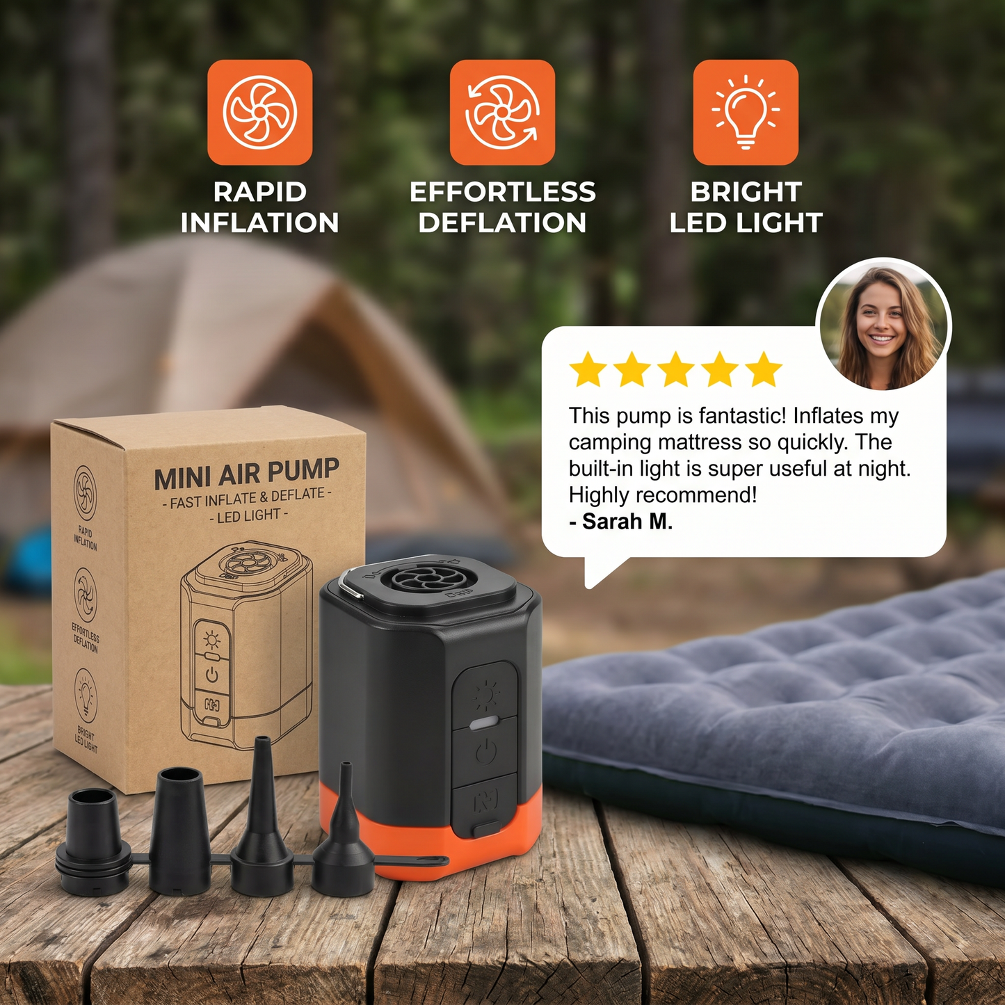 Portable Mini Air Pump with LED Light – Fast Inflate & Deflate