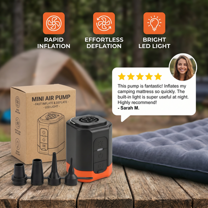 Portable Mini Air Pump with LED Light – Fast Inflate & Deflate