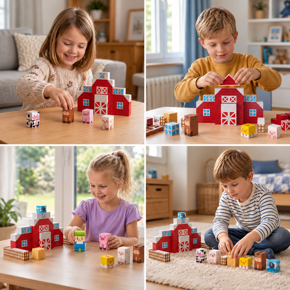 Farm Story Magnetic Building Blocks Travel Playset with Animals & Barn