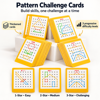 Montessori Wooden Geometry Battle Game with Colorful Rubber Bands