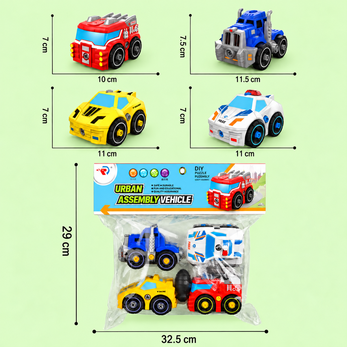4-Piece DIY Take-Apart City Vehicle Set with Toy Drill