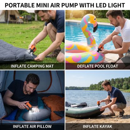 Portable Mini Air Pump with LED Light – Fast Inflate & Deflate