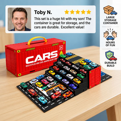 48-Piece Mini Die-Cast Pull-Back Car Set with Storage Container Box