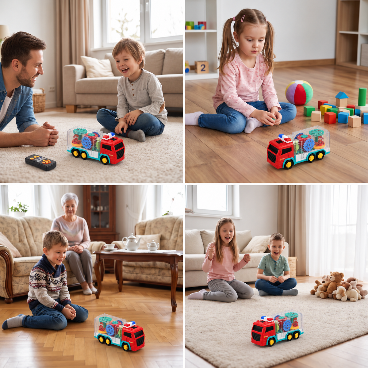 Interactive Fire Truck Toy with Colorful Moving Gears