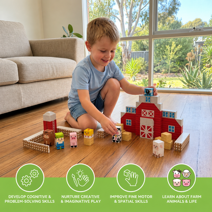 Farm Story Magnetic Building Blocks Travel Playset with Animals & Barn