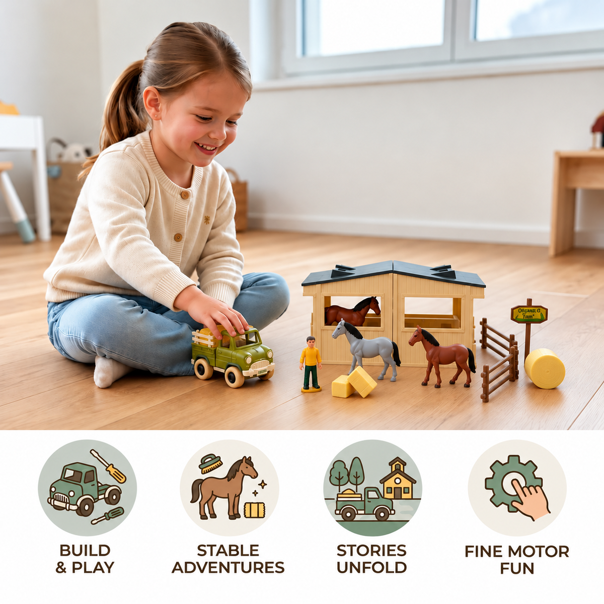 DIY Take-Apart Farm Truck & Horse Stable Play Set for Kids