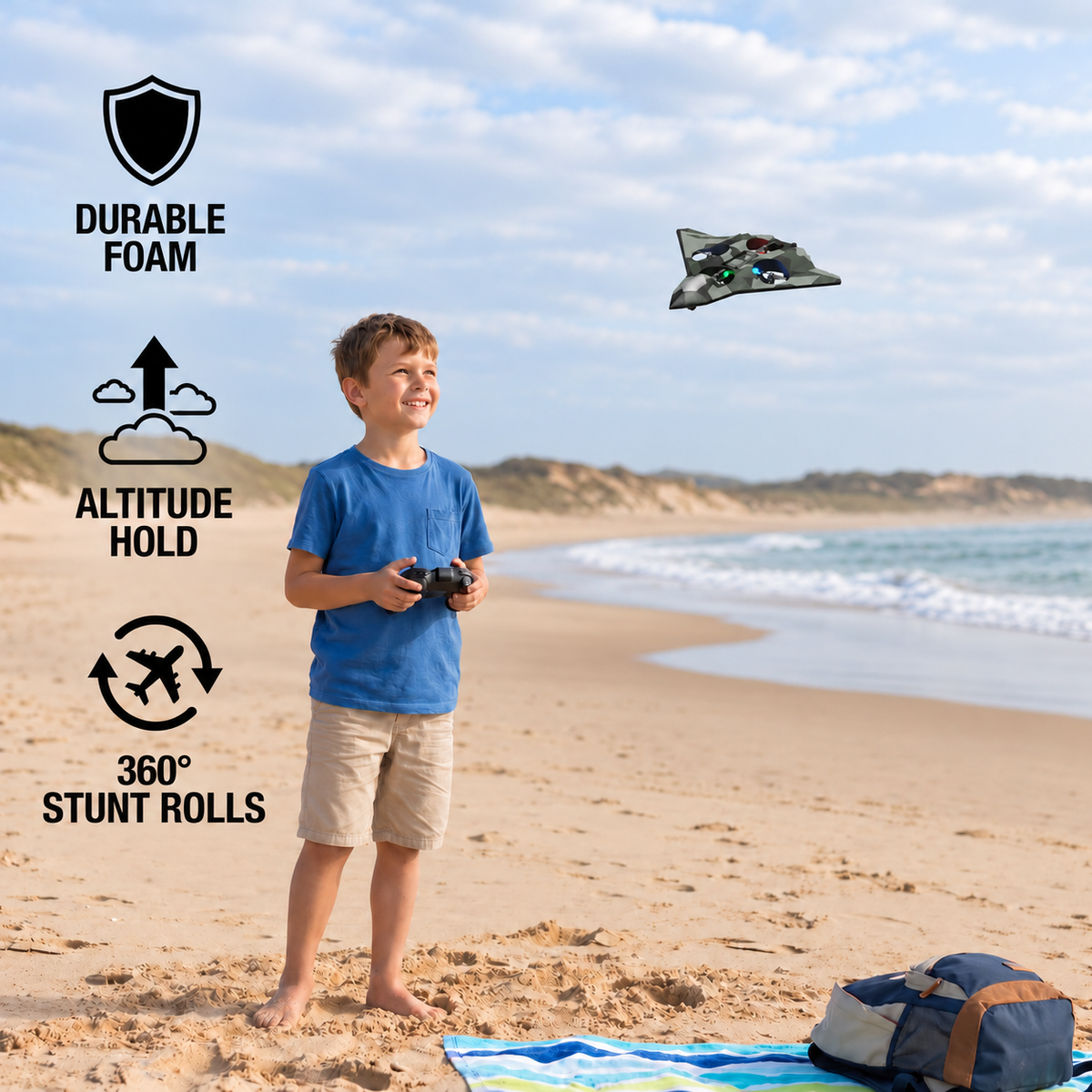 Durable Foam RC Fighter Plane with Altitude Hold & 360° Stunt Rolls