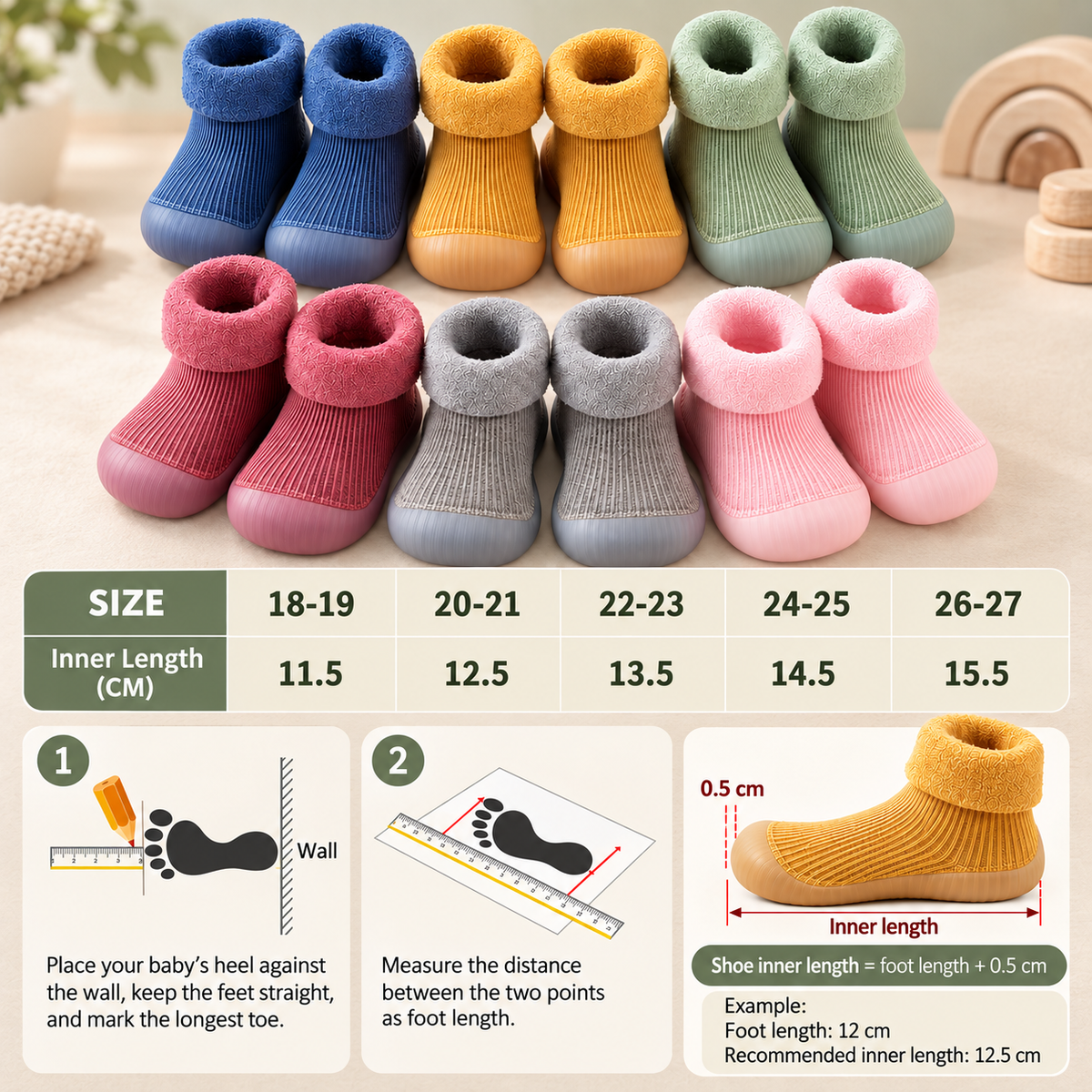 Warm Baby Walking Sock Shoes with Soft Non-Slip Soles