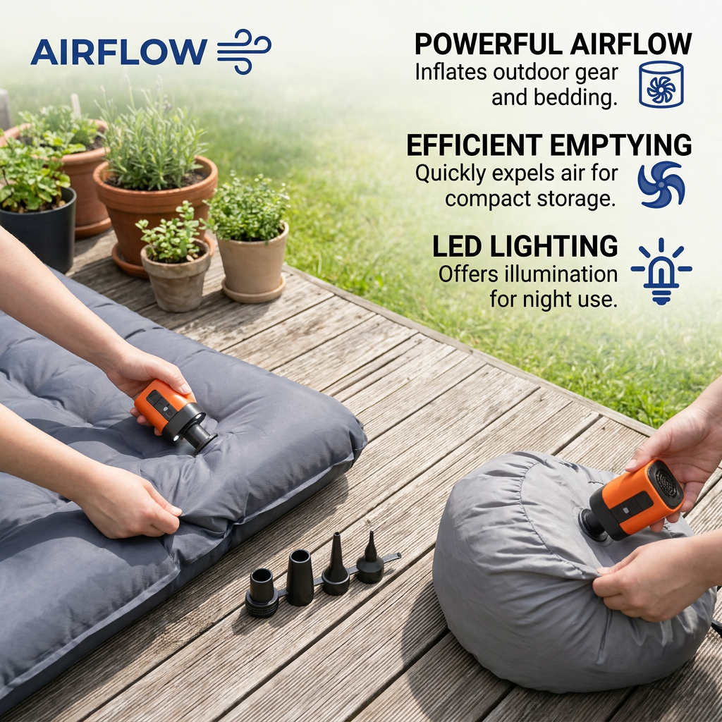 Portable Mini Air Pump with LED Light – Fast Inflate & Deflate