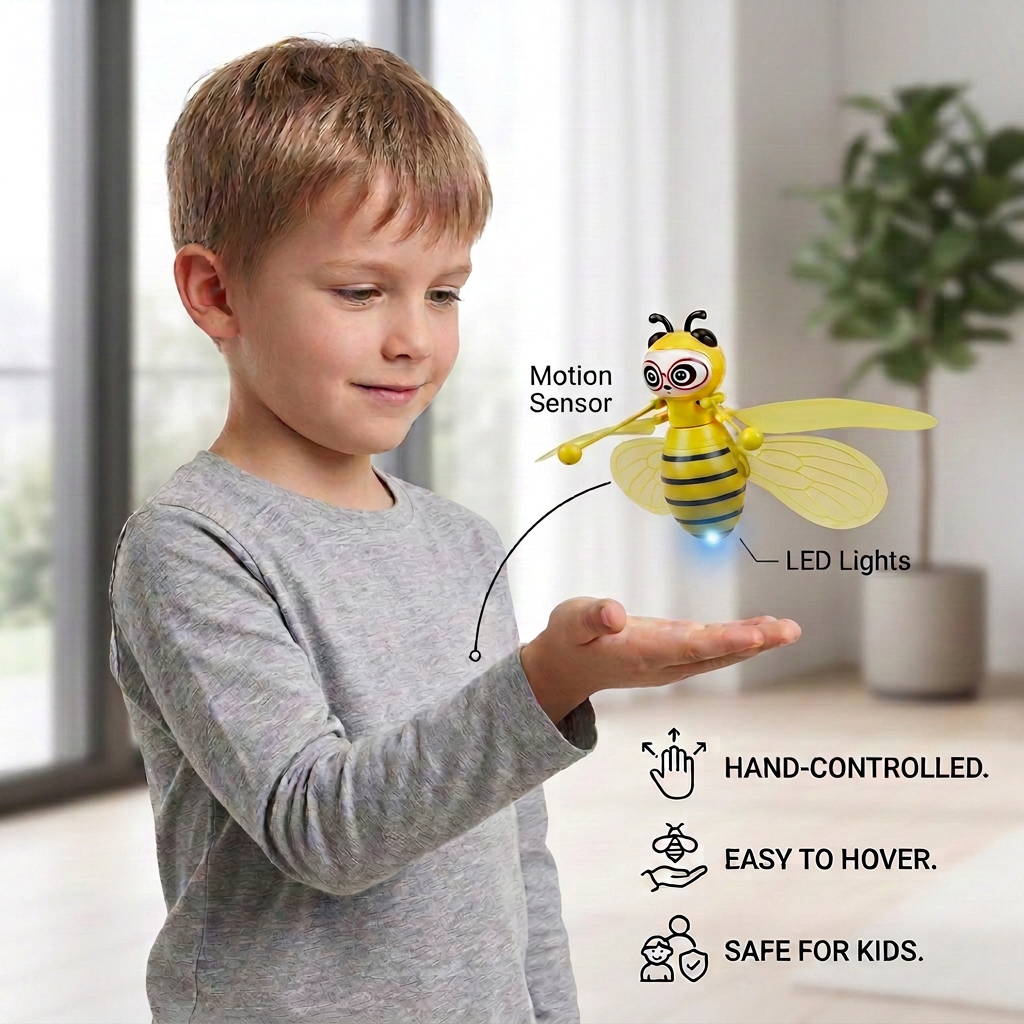 Hand-Controlled Flying Bee Toy with Motion Sensor and LED Lights