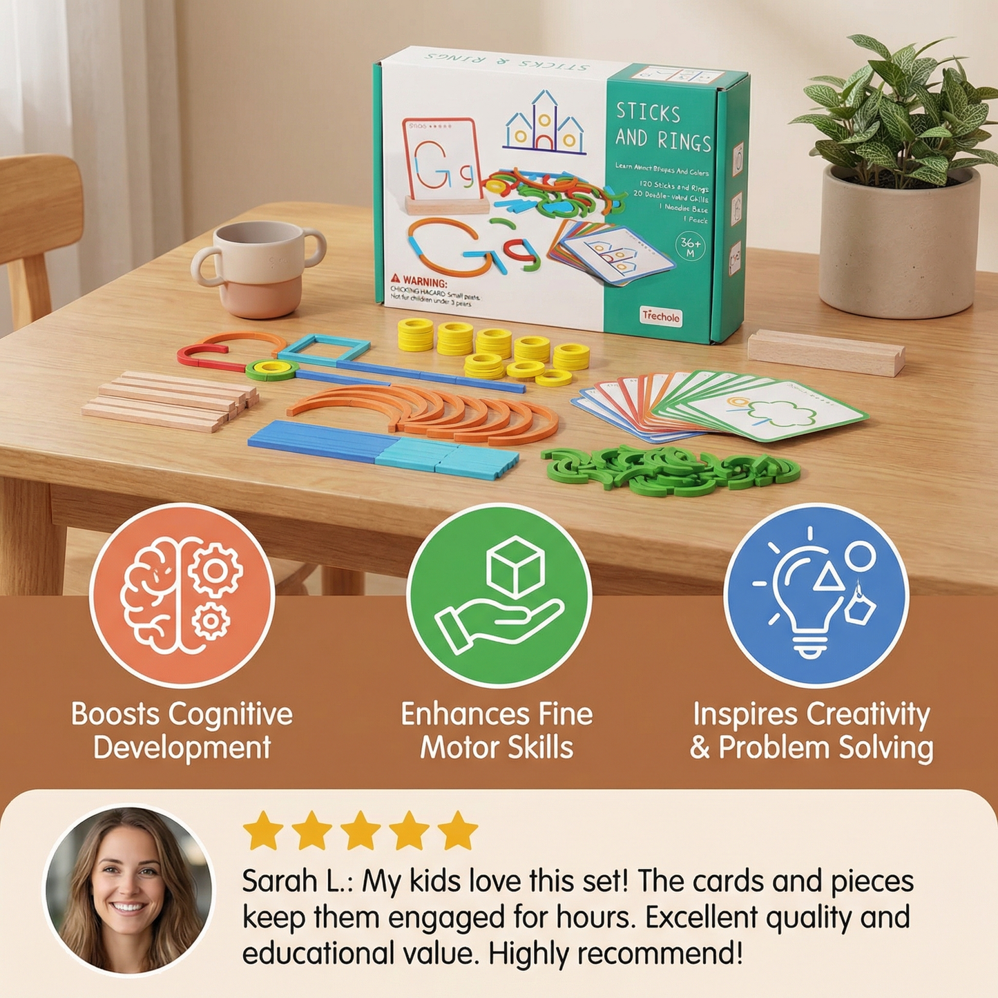 Educational Montessori Sticks and Rings Building Blocks