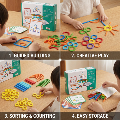 Educational Montessori Sticks and Rings Building Blocks