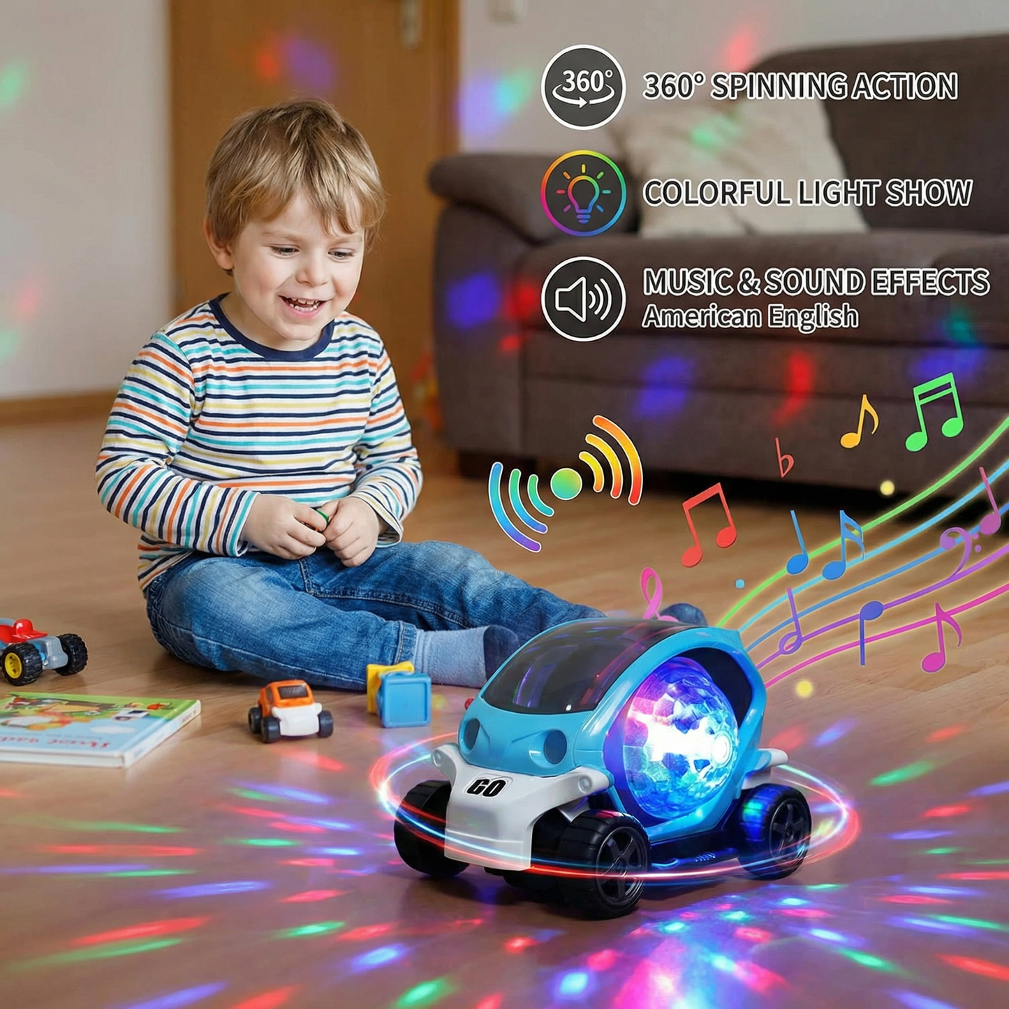 Light Up 360° Music Stunt Car