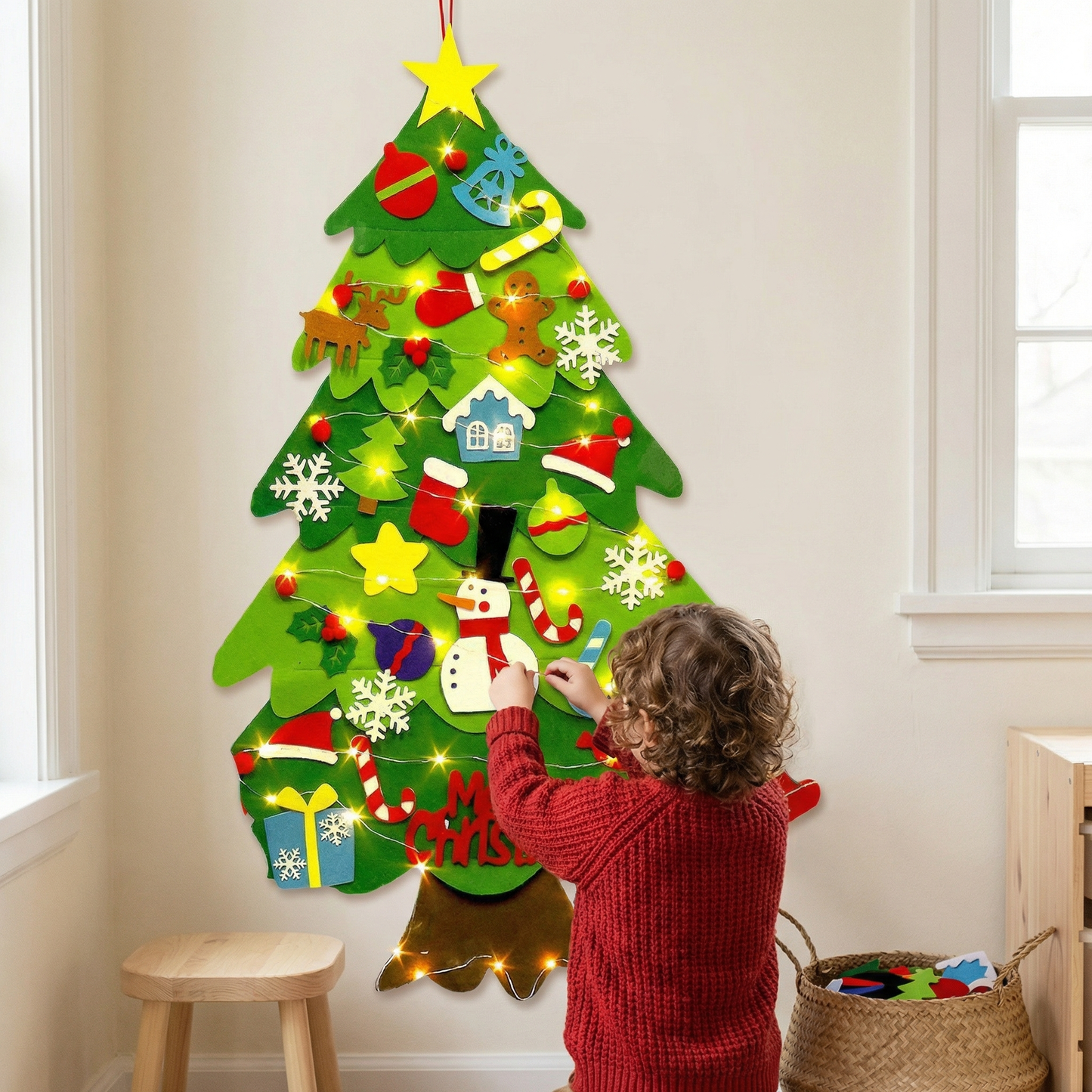 Montessori Felt Christmas Tree With Fairy Lights