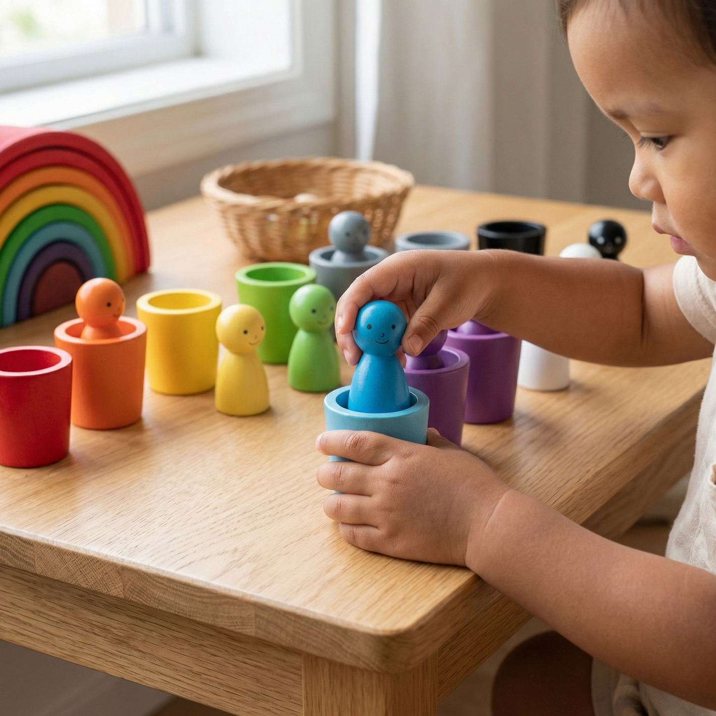 Montessori Wooden Colour Sorting Cup Game