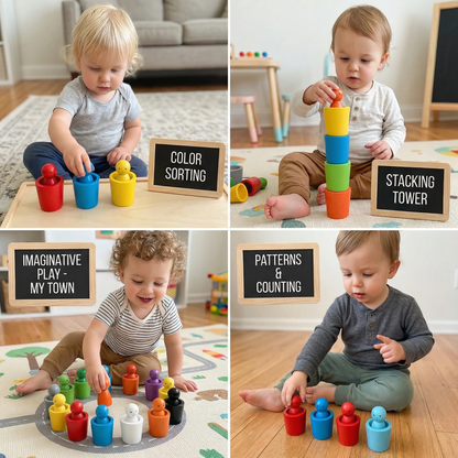 Montessori Wooden Colour Sorting Cup Game