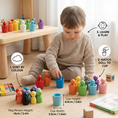 Montessori Wooden Colour Sorting Cup Game