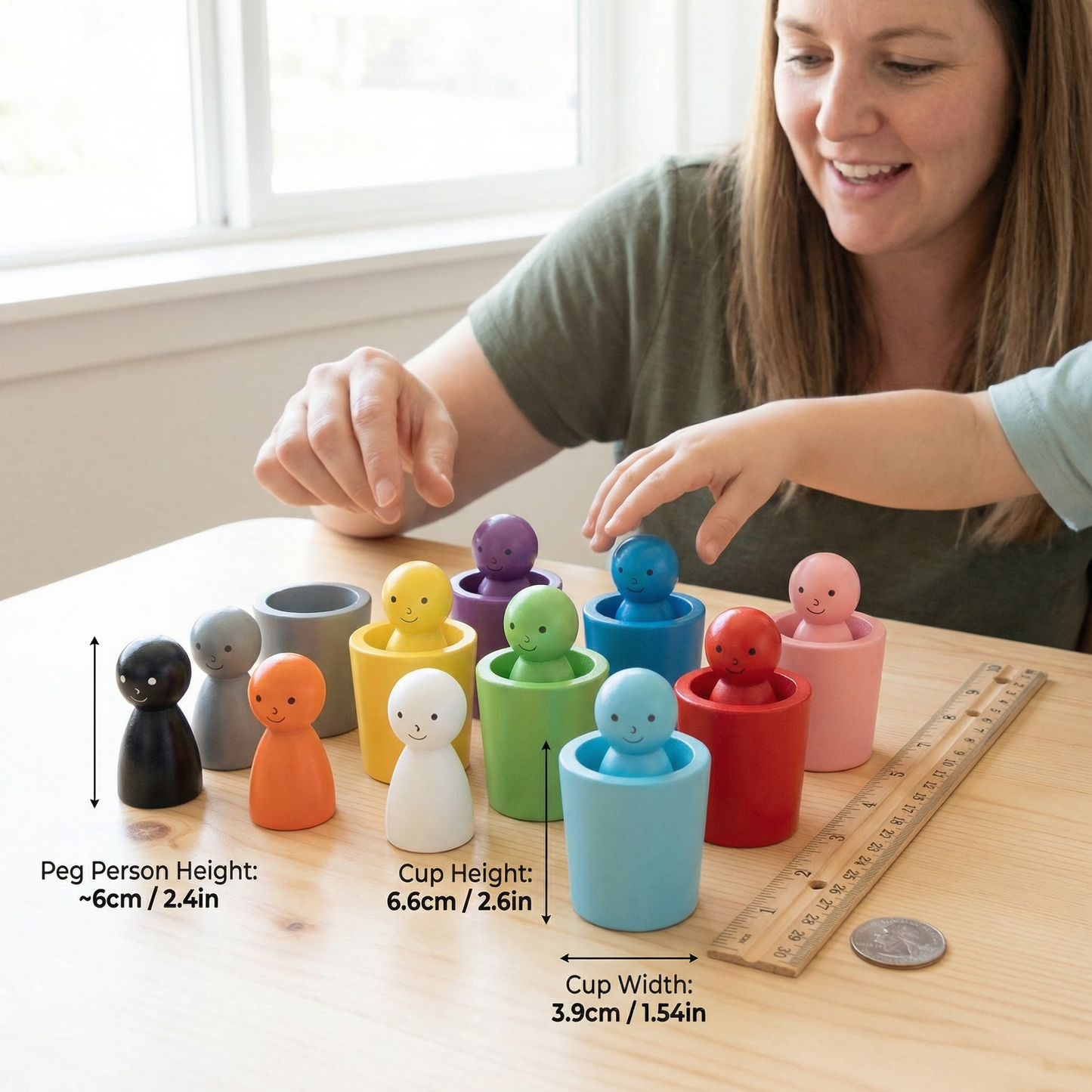 Montessori Wooden Colour Sorting Cup Game