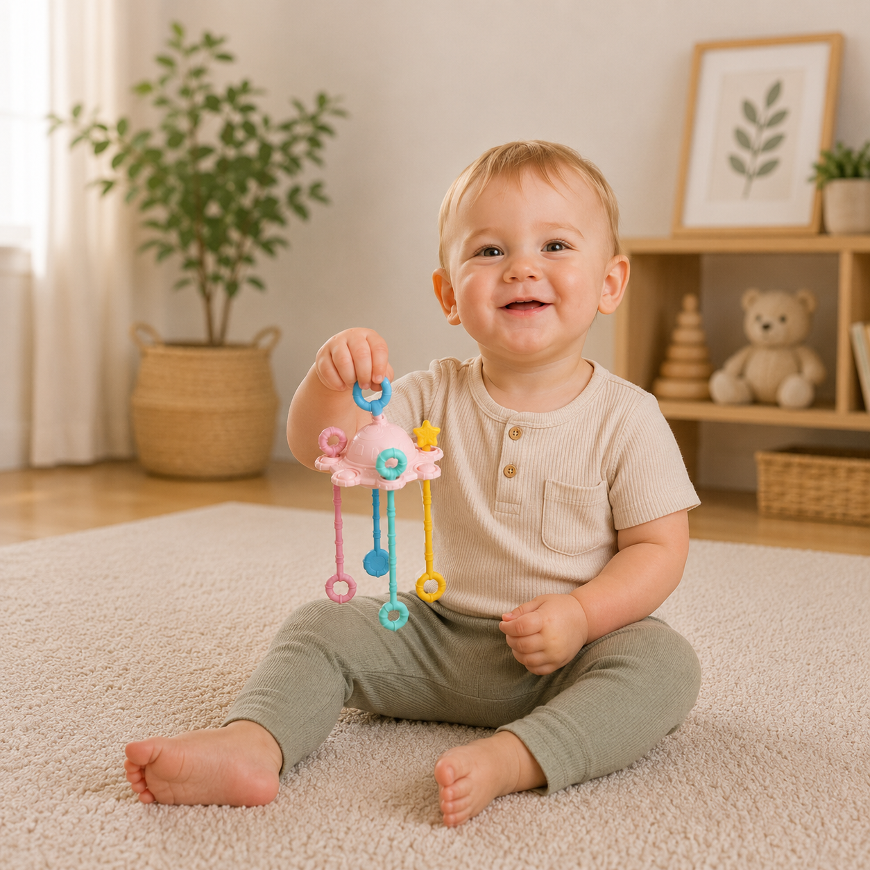 Montessori Sensory Pull & Explore Teething Toy – Silicone Pull Cord for Tactile Learning & Gum Relief