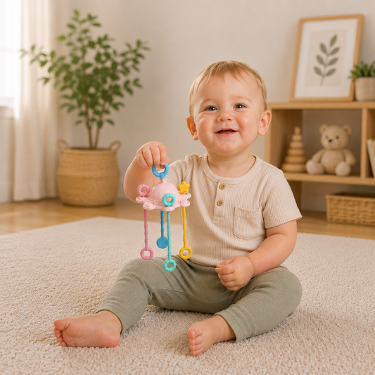 Montessori Sensory Pull & Explore Teething Toy – Silicone Pull Cord for Tactile Learning & Gum Relief