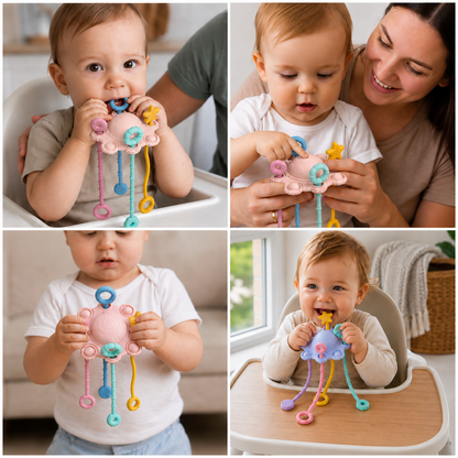 Montessori Sensory Pull & Explore Teething Toy – Silicone Pull Cord for Tactile Learning & Gum Relief