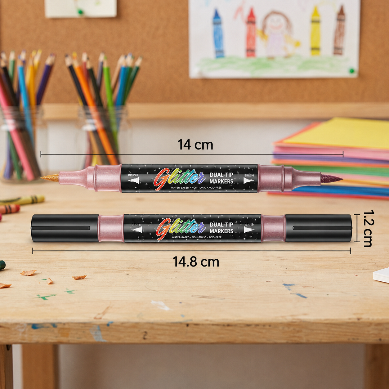 Glitter Brush Marker Set – Dual-Tip Sparkling Art Markers