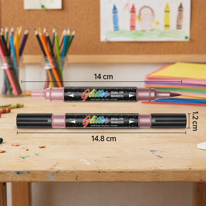 Glitter Brush Marker Set – Dual-Tip Sparkling Art Markers