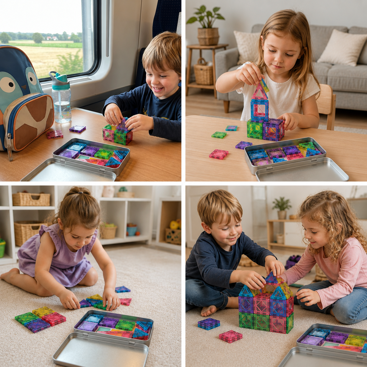 Compact Magnetic Tiles – 40-Piece Montessori Travel Set