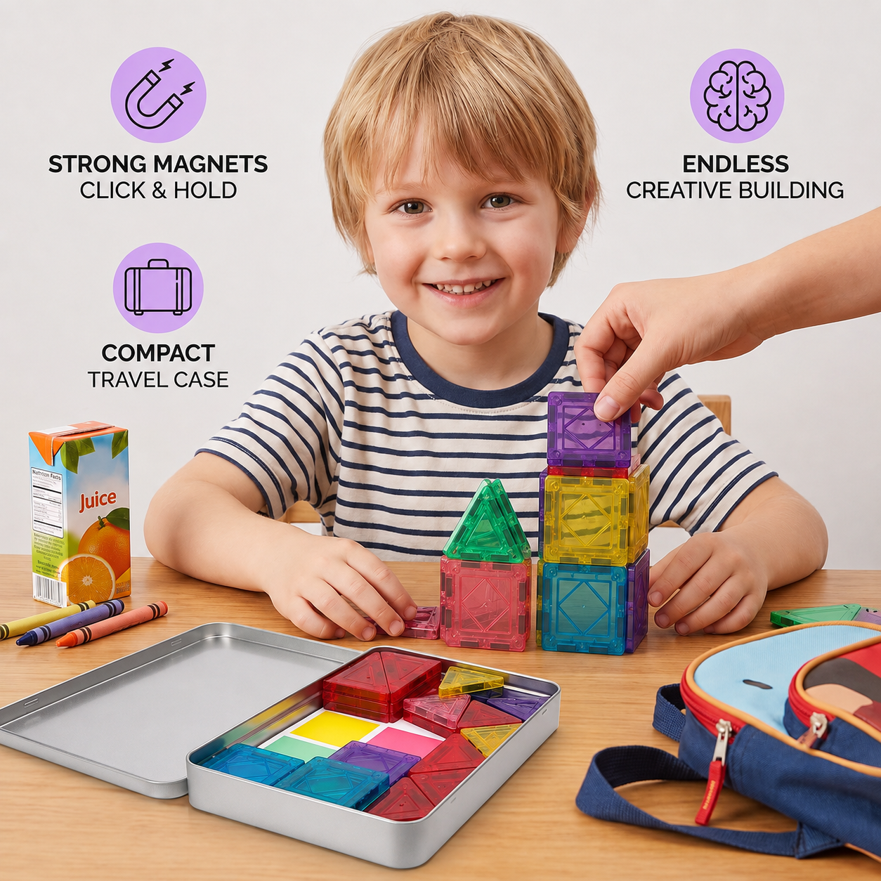 Compact Magnetic Tiles – 40-Piece Montessori Travel Set