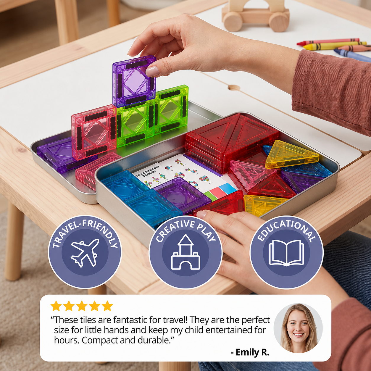Compact Magnetic Tiles – 40-Piece Montessori Travel Set
