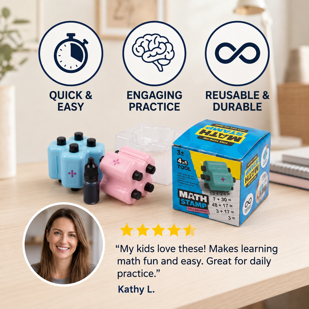 4-in-1 Math Roller Stamp – Addition, Subtraction, Multiplication & Division Practice