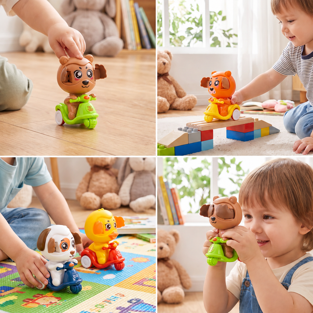 Press & Go Animal Motorcycle Toy – Cute Hide-and-Seek Character Car