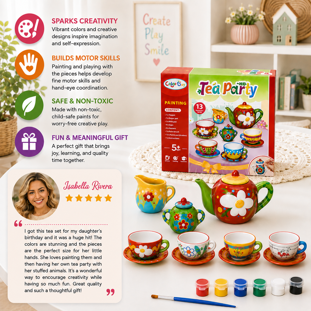 DIY Ceramic Tea Set Painting Kit for Kids