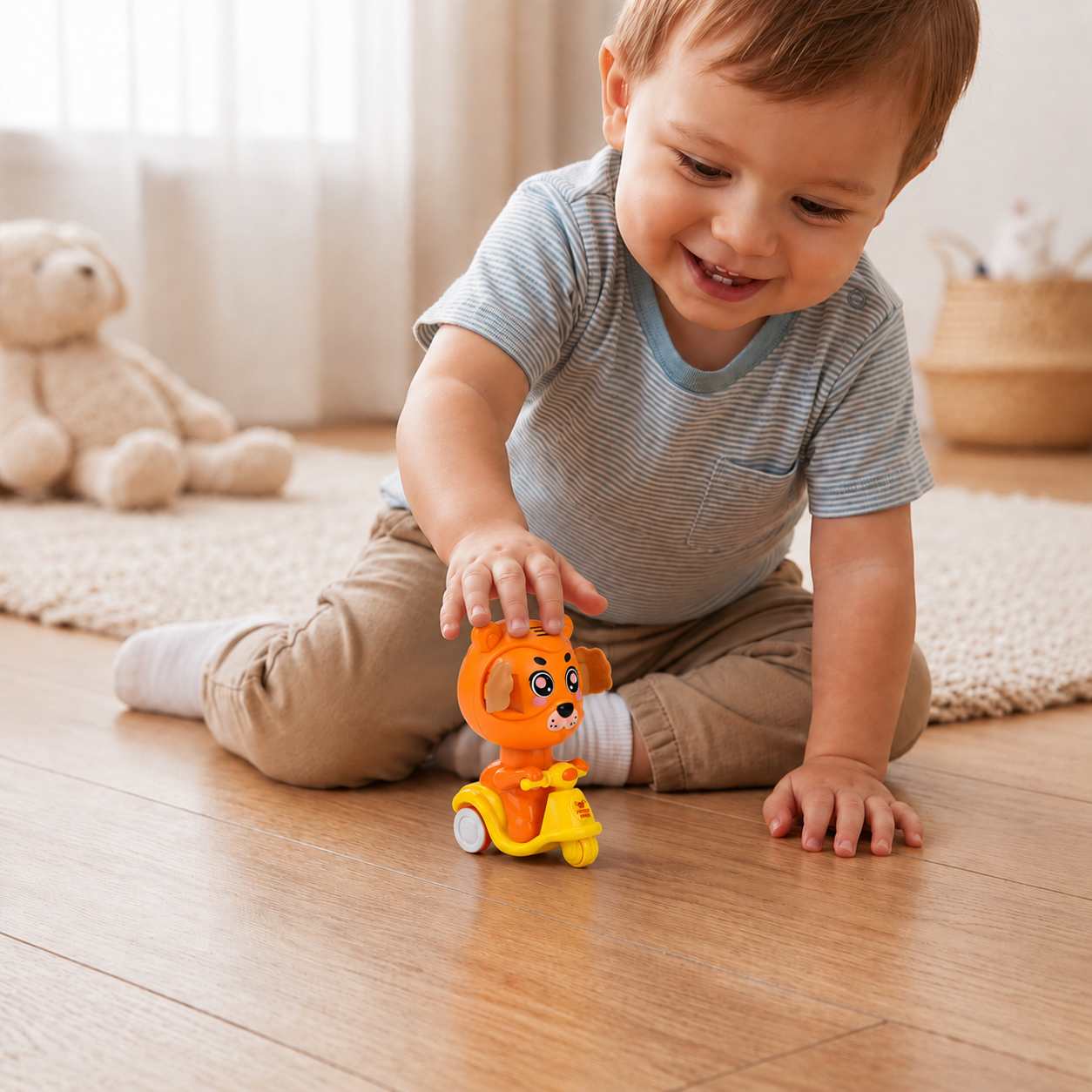 Press & Go Animal Motorcycle Toy – Cute Hide-and-Seek Character Car
