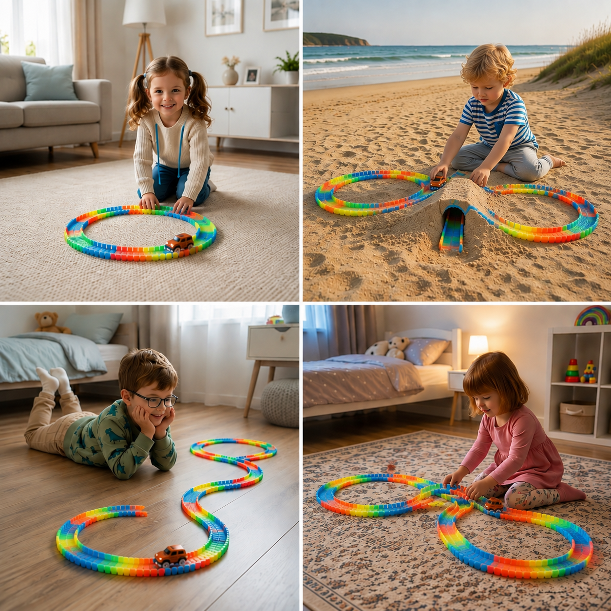 Glow-in-the-Dark Flexible Sand Race Track Set for Kids