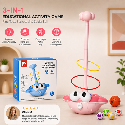 3-in-1 Educational Activity Game – Ring Toss, Basketball & Sticky Ball
