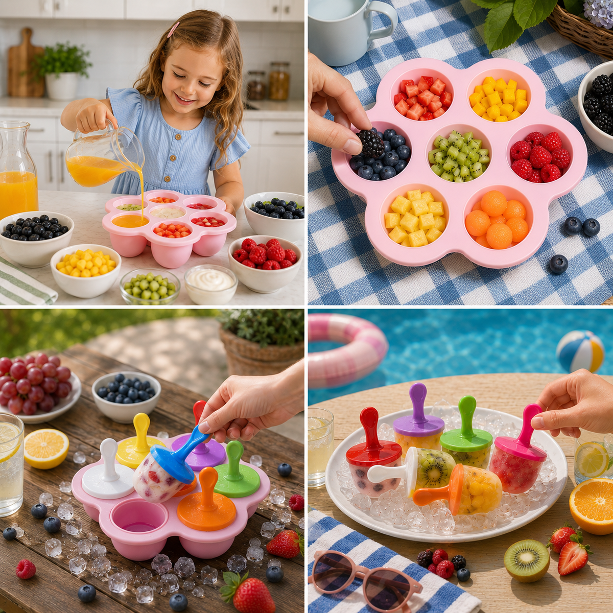 7-Piece Silicone Popsicle Mold – Reusable Ice Pop Maker for Kids