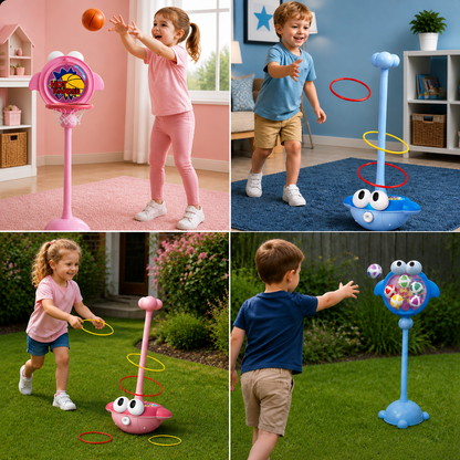 3-in-1 Educational Activity Game – Ring Toss, Basketball & Sticky Ball