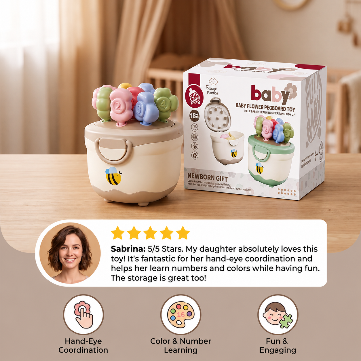 Montessori Flower Pot Color & Number Matching Learning Game
